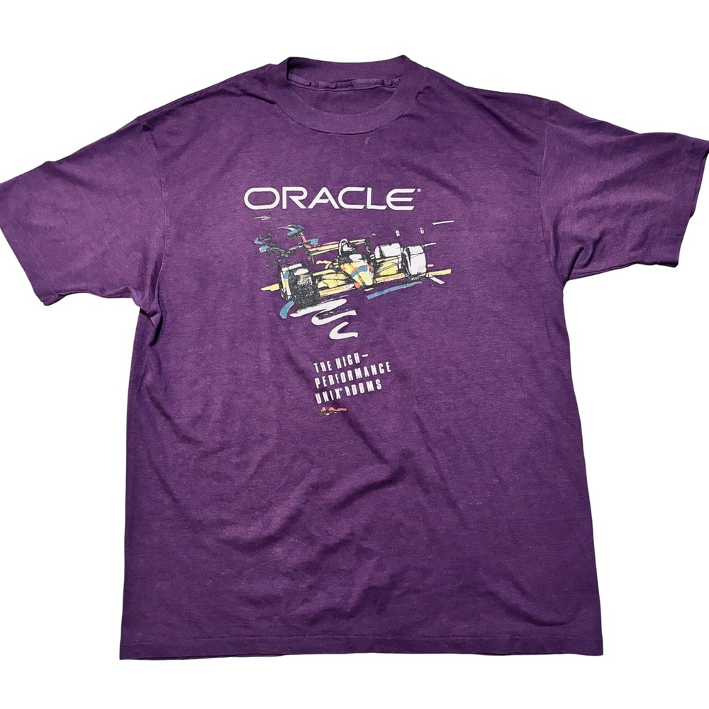 Vintage Oracle T-Shirt Mens XL Purple  Team Unix‎ Racing Tech Promo Tee F1 Indy